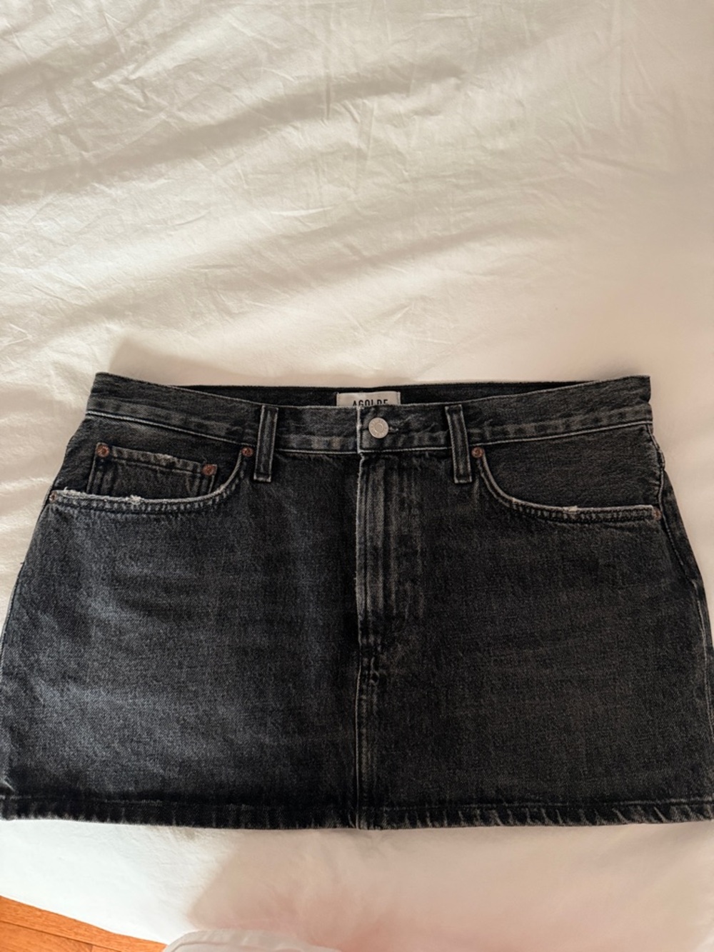 Agolde Washed Black Denim Mini Skirt